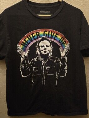 Halloween Michael Myers Never Give Up Rainbow Graphic T Shirt Horror Movie Tee L